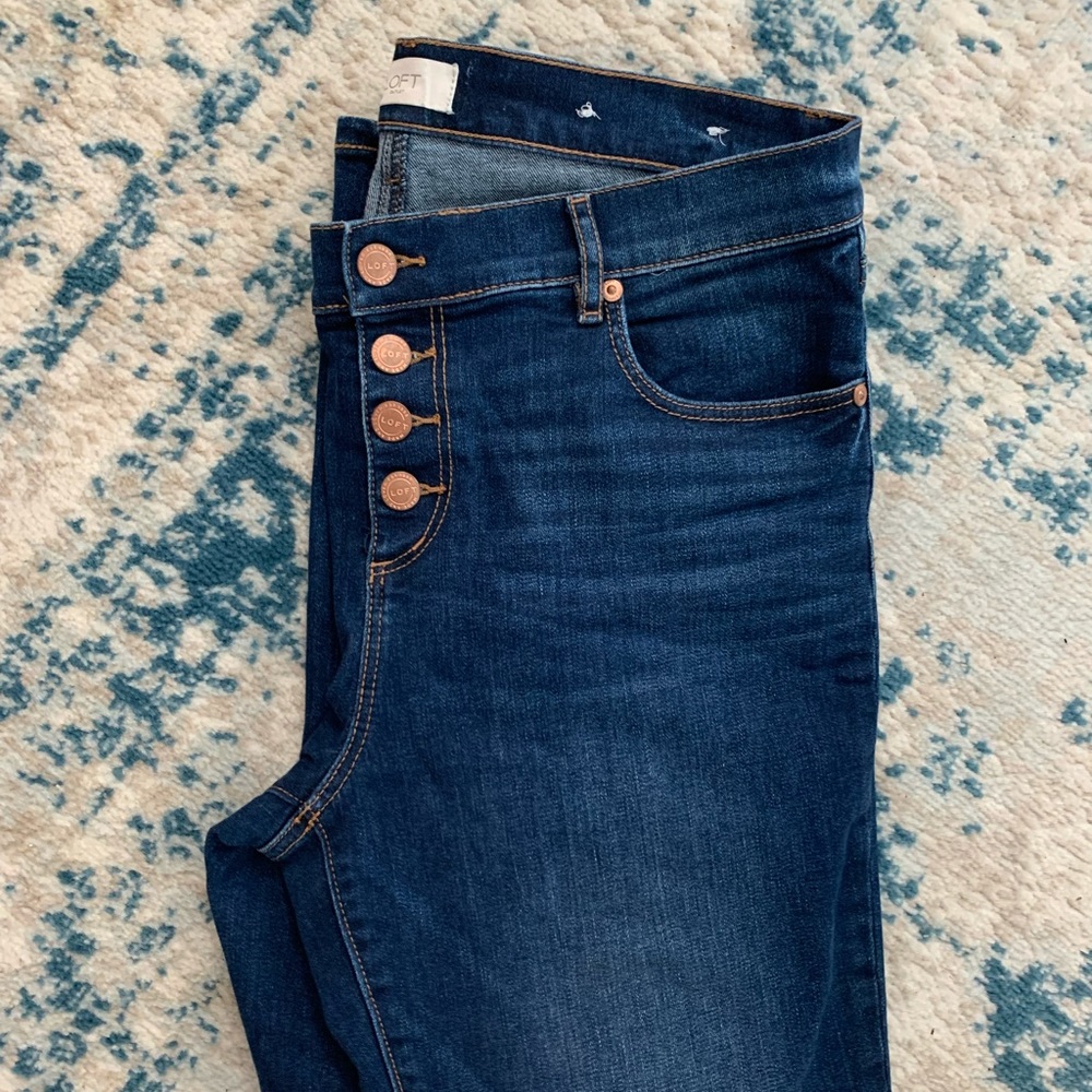 LOFT button front high rise skinny jeans in twilight blue wash
